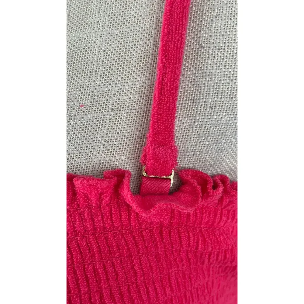 Juicy Couture Smocked Terry Cloth Maxi Dress Pink Womens Size Medium New Y2K